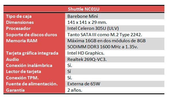 Shuttle NC01U CARACTERISTICAS