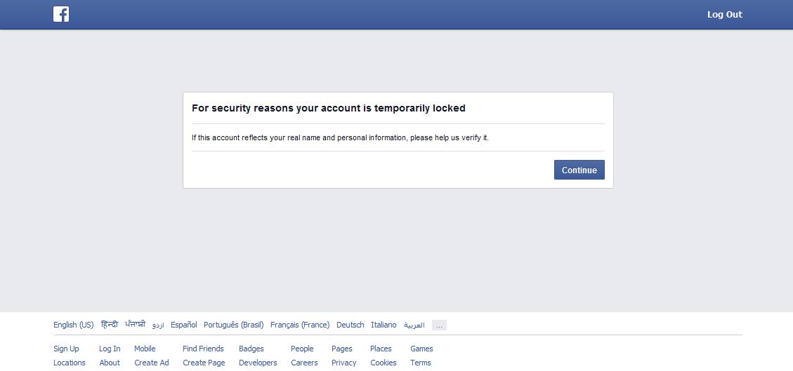 Mensaje cuenta bloqueada en Facebook