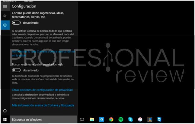 resultados web en Cortana