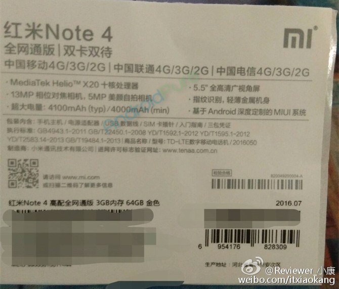 Xiaomi Redmi Note 4 ve filtradas sus especificaciones