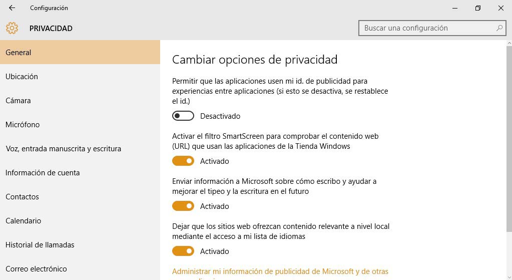 desactivar publicidad en Windows 10
