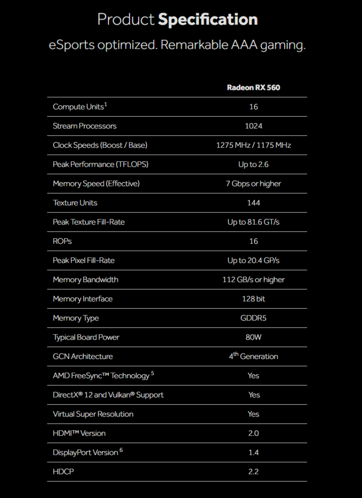 AMD Radeon RX 560 - Especificaciones