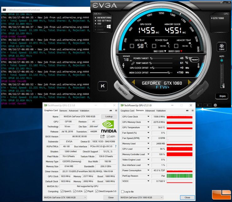 GeForce GTX 1060 logra minar criptomonedas 22 MH/s + 65W