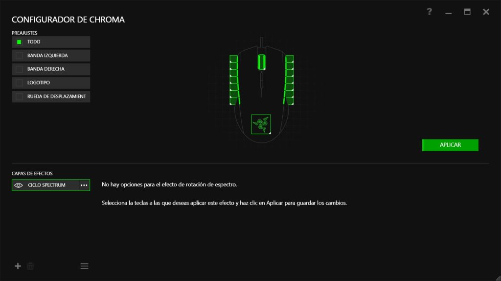 Características de iluminación del Razer