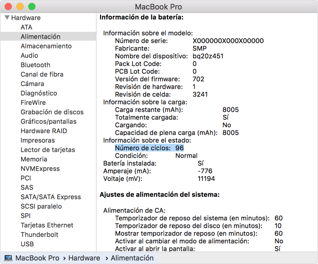 Ciclos de carga de la batería de los portátiles