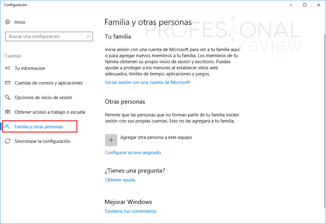 control parental de Windows 10