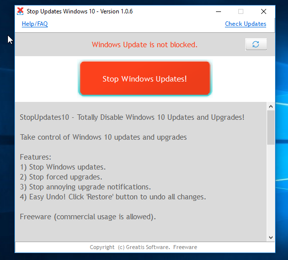 StopUpdates10 permite impedir las actualizaciones de Windows 10