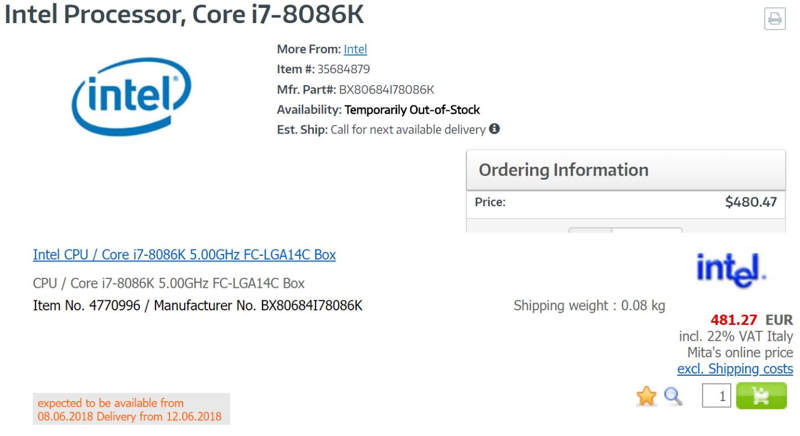 Core i7-8086K alcanza 5 GHz