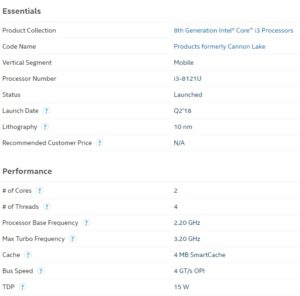 Intel Core i3 8121U muestra las deficiencias de los 10 nm de Intel