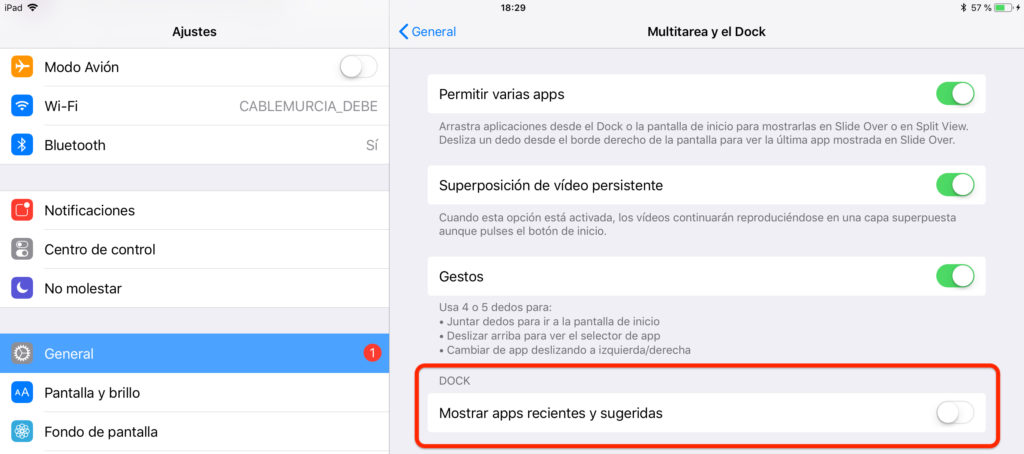 Cómo desactivar las apps recientes y sugeridas en el dock del iPad con iOS 11