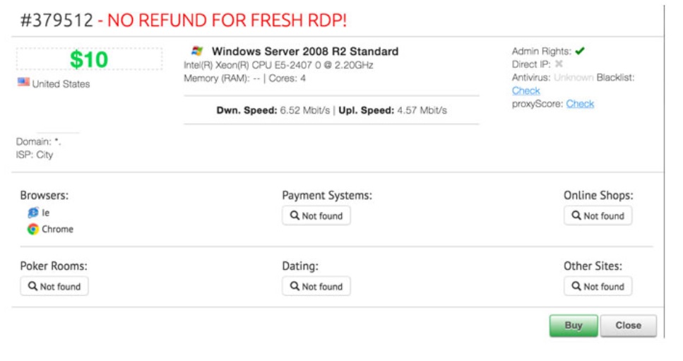 RDP Shop vende acceso RDP por un precio de solo 10 dólares