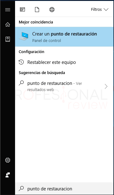 Crear punto de restauración Windows 10 paso01