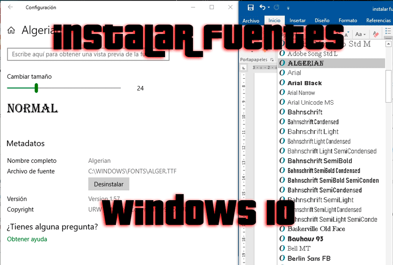 Instalar fuentes en Windows 10