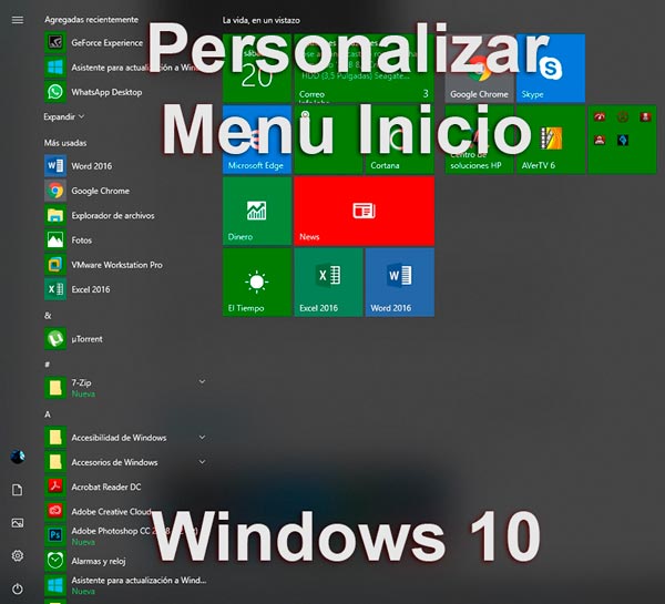Personalizar menú inicio en Windows 10