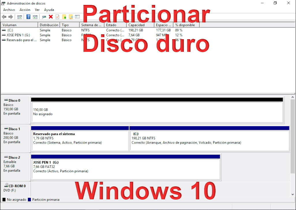 Particionar disco duro Windows 10
