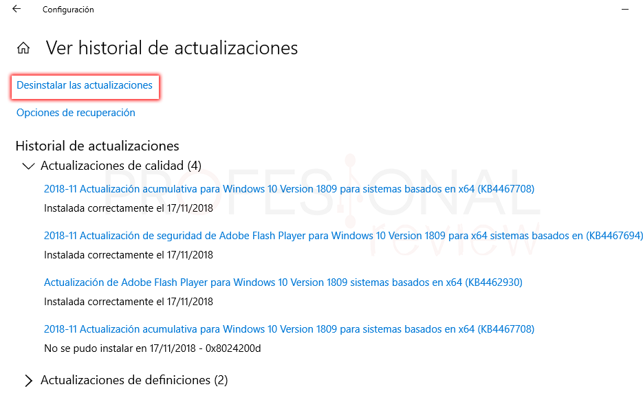 Desinstalar actualizaciones Windows 10 tuto03
