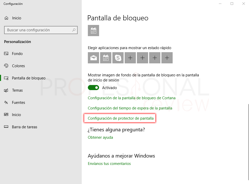 Protector de pantalla Windows 10 tuto02