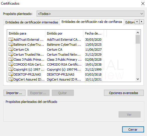 Ubicación certificados digitales en Windows 10 tuto12