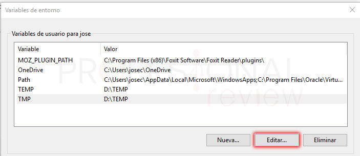 Variables de entorno Windows 10 tuto09