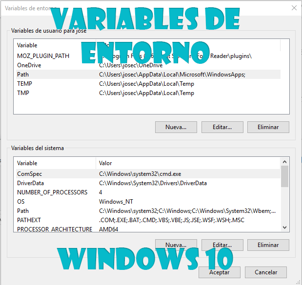 Variables de entorno Windows 10