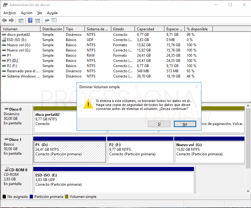 Eliminar particiones en Windows 10 paso 04