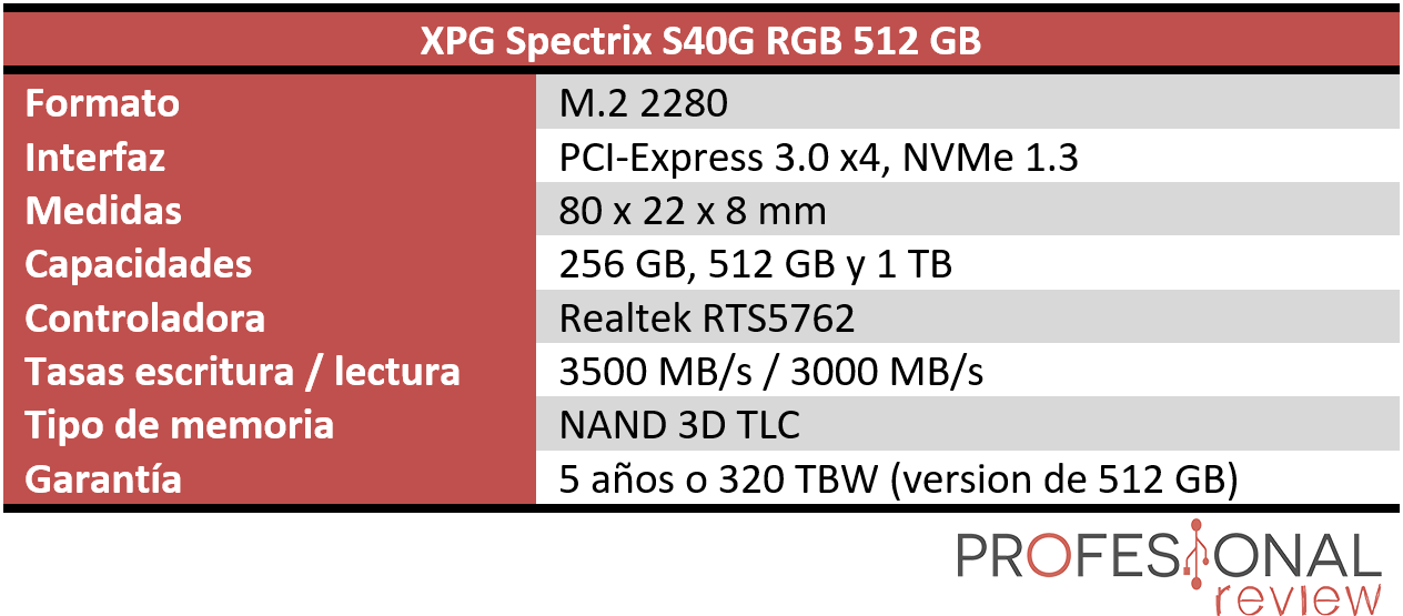 XPG Spectrix S40G Características
