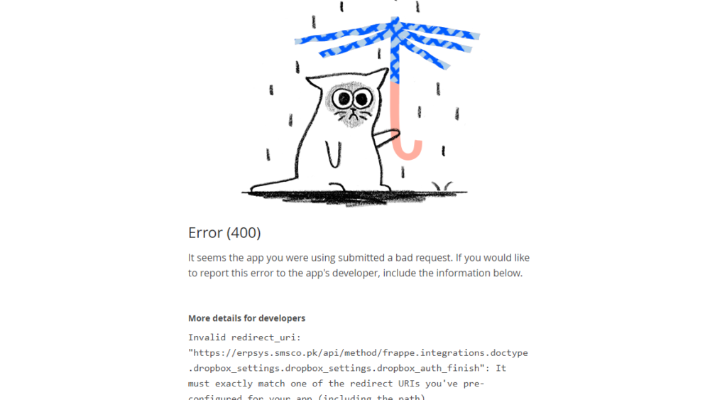 Error 400 Bad Request Dropbox