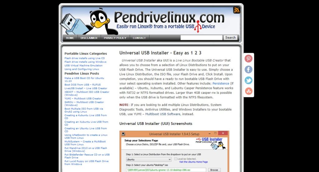 Página oficial Pendrive linux