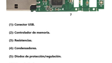 Interior y componentes de una memoria USB.