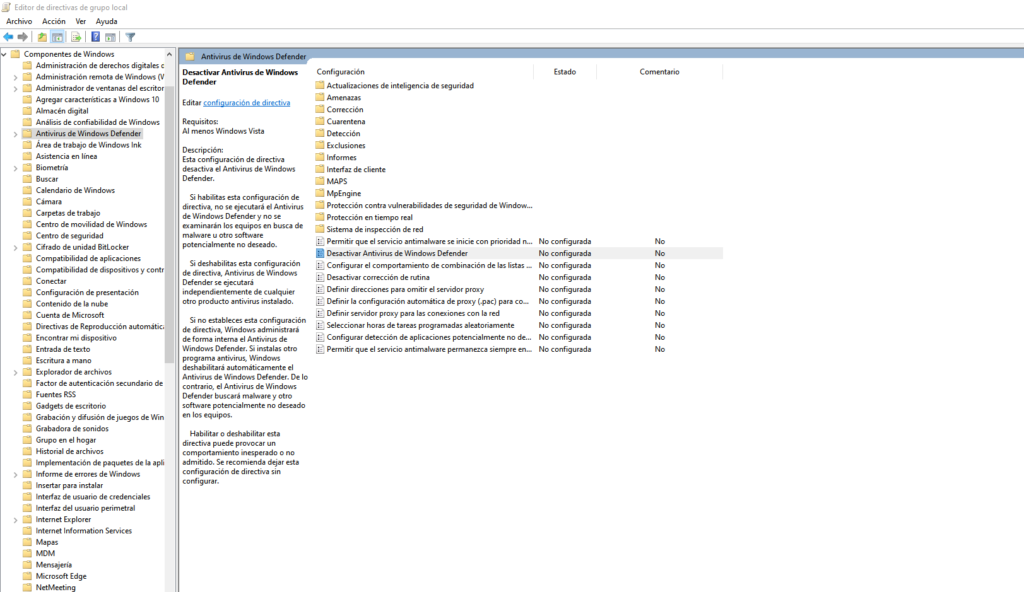 desactivar Windows Defender