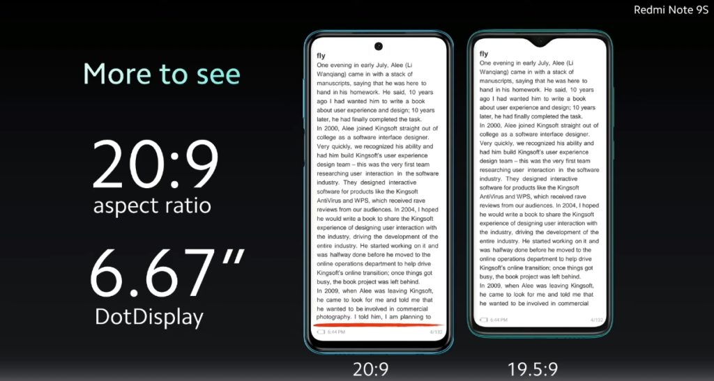 Redmi Note 9S pantalla