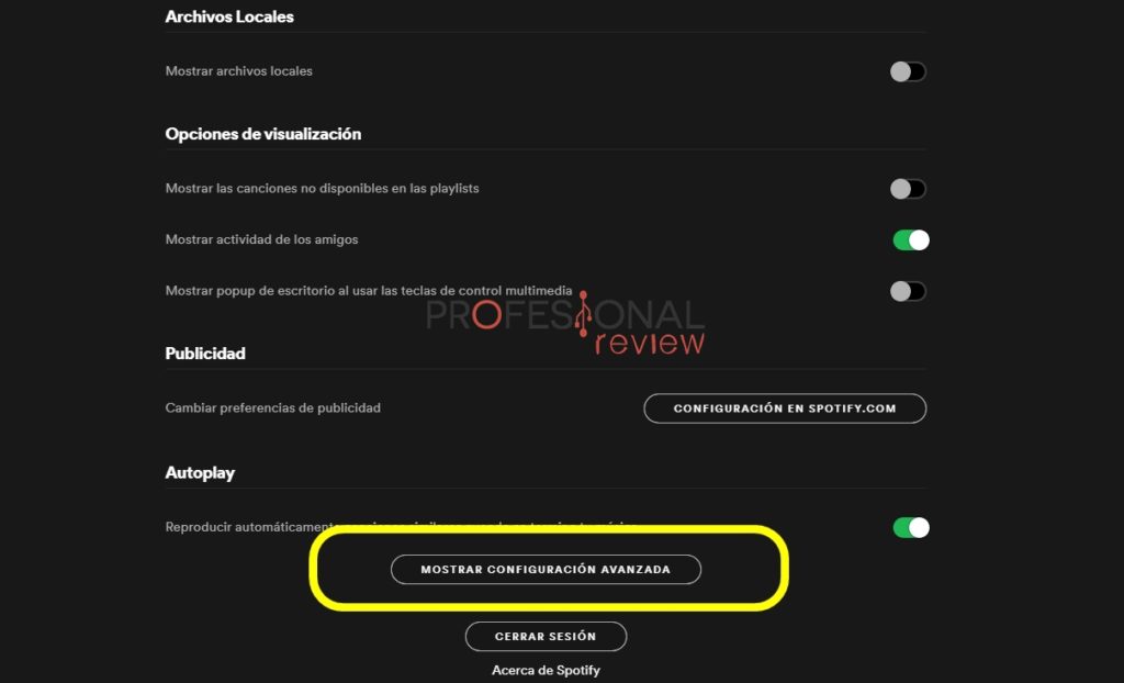 configuración Spotify