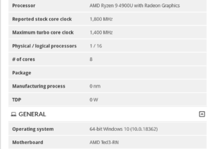 AMD Ryzen 9 4900U: Más datos del flagship Renoir de bajo consumo de AMD