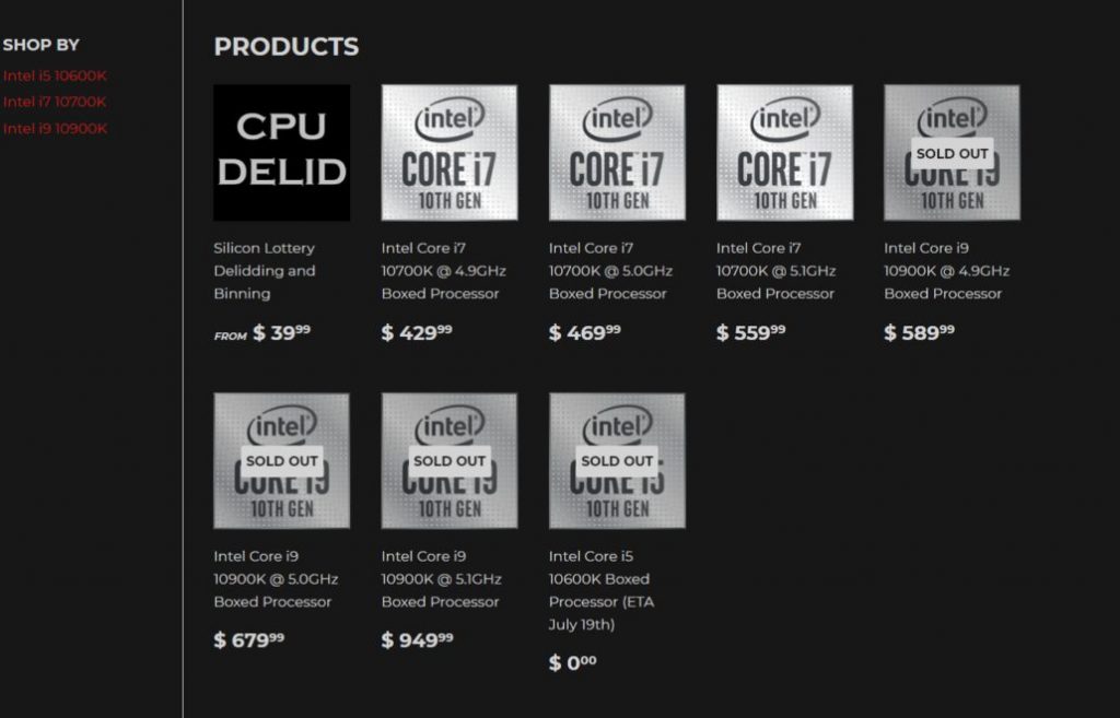 Intel Comet Lake-s pre-binned