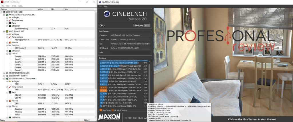 tapa cerrada PC pruebas Cinebench R20