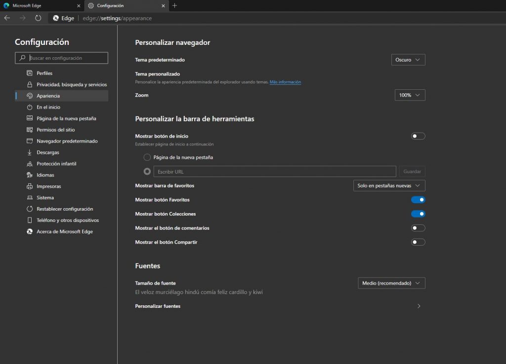 modo oscuro edge chromium