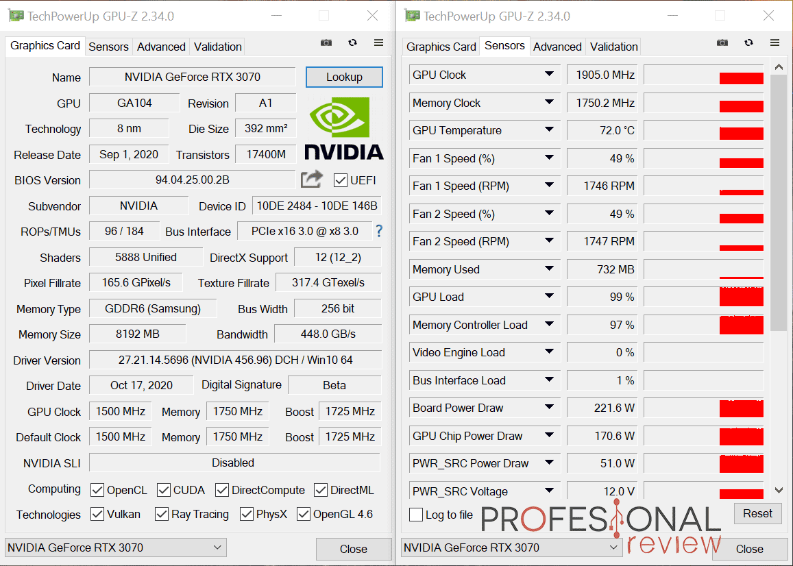 Nvidia RTX 3070 GPU-Z
