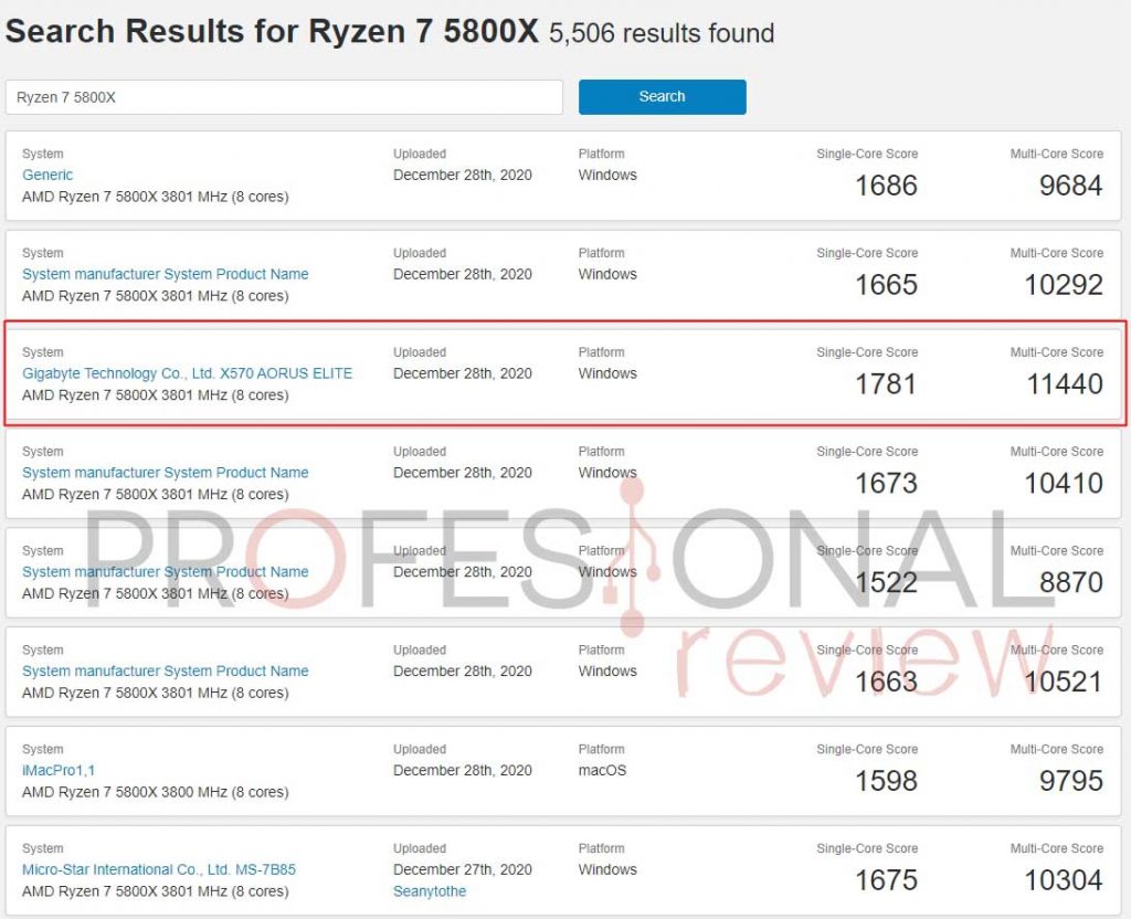 Ryzen 7 5800X Geekbench 5