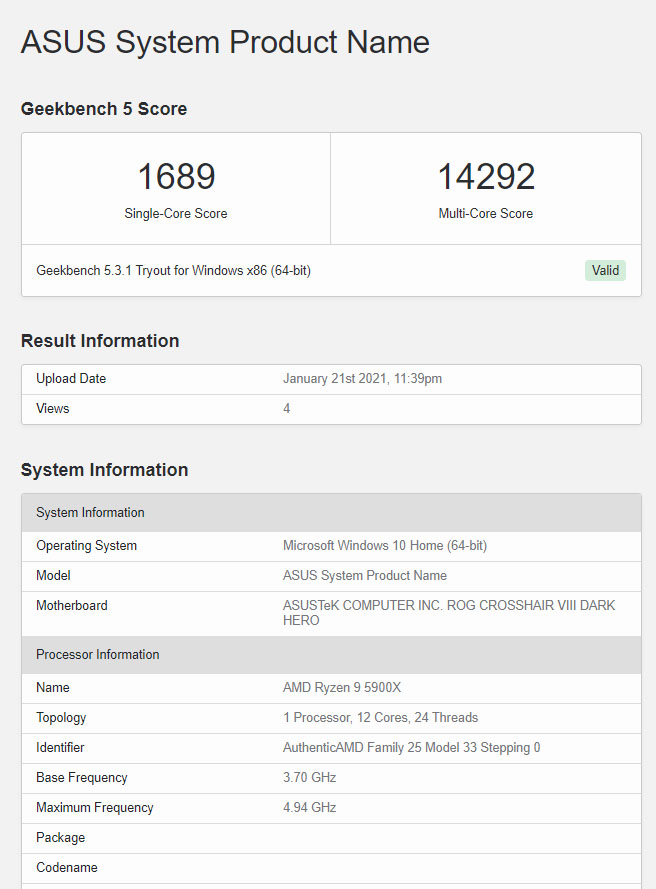 Ryzen 9 5900X geekbench