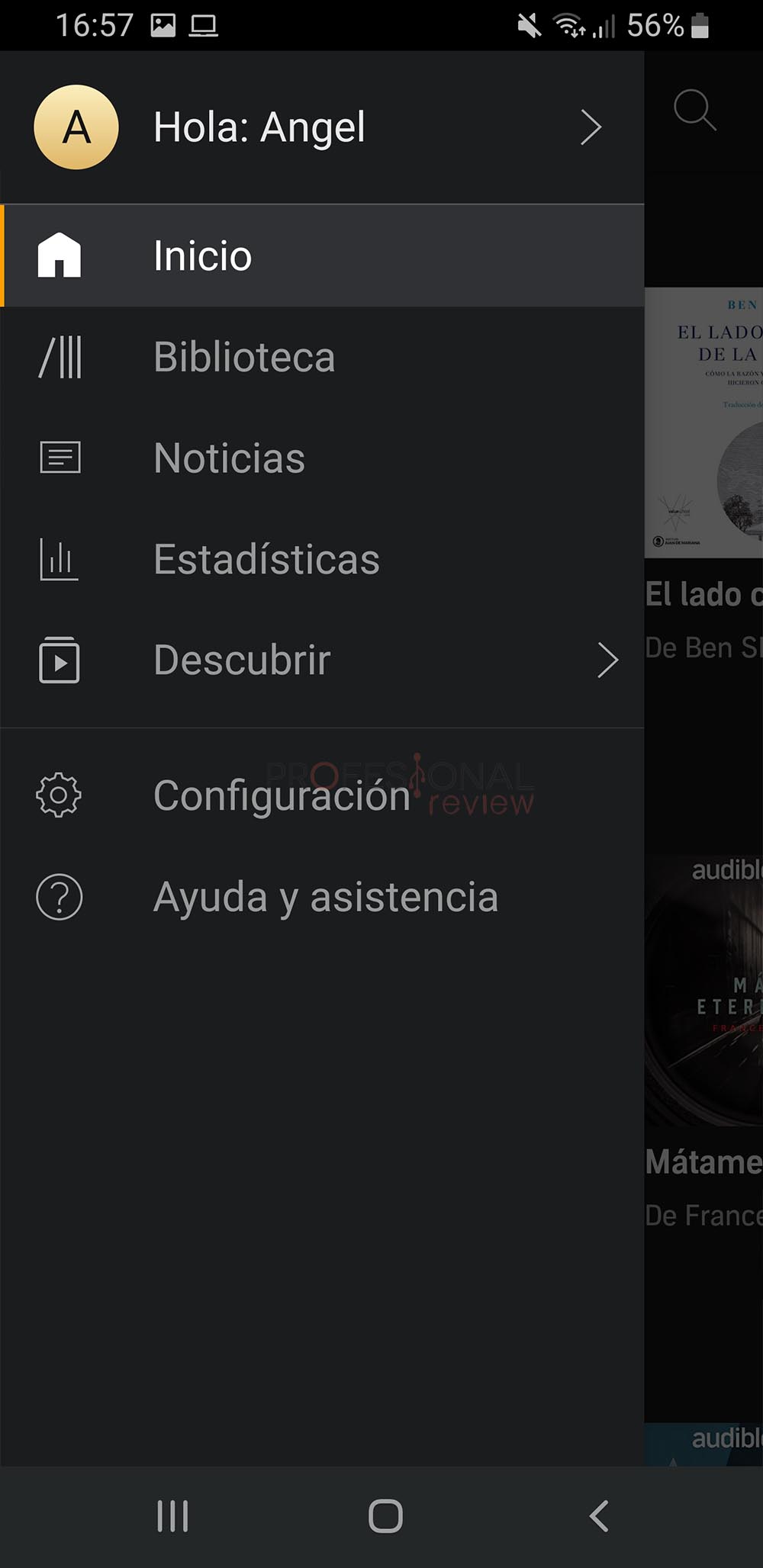 menú android audible