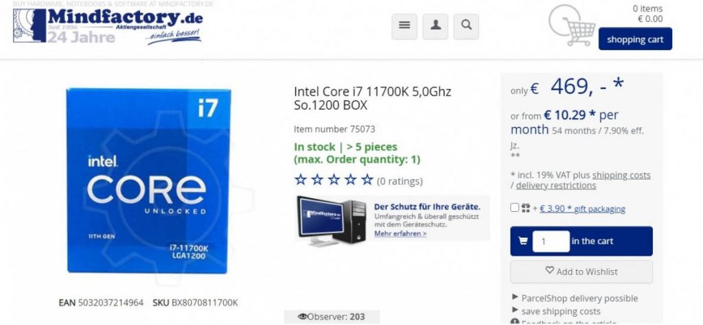 Intel Core i7-11700K precio