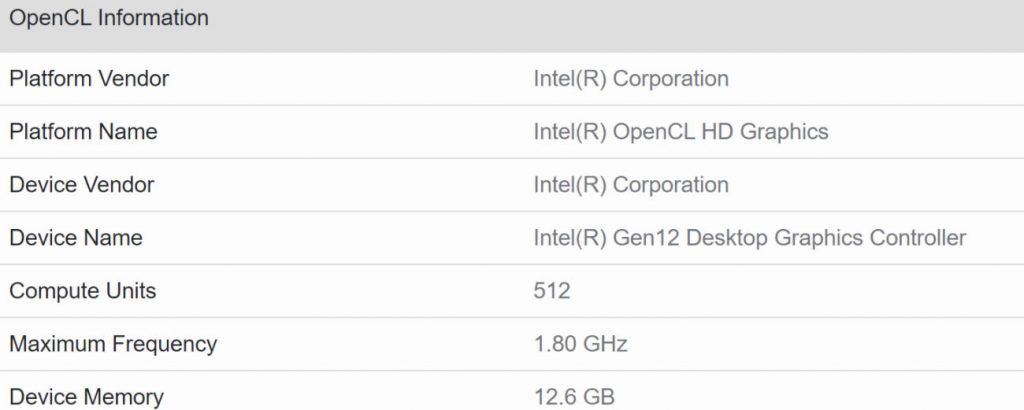 Intel DG2 Geekbench
