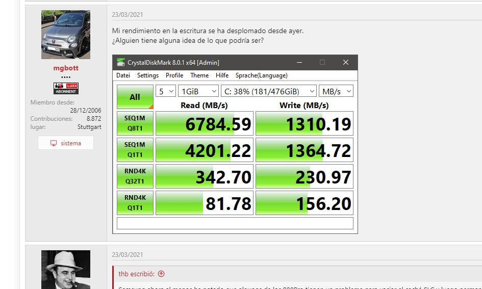 samsung 980 pro problema escritura