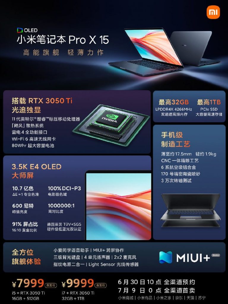 especificaciones portatil xiaomi