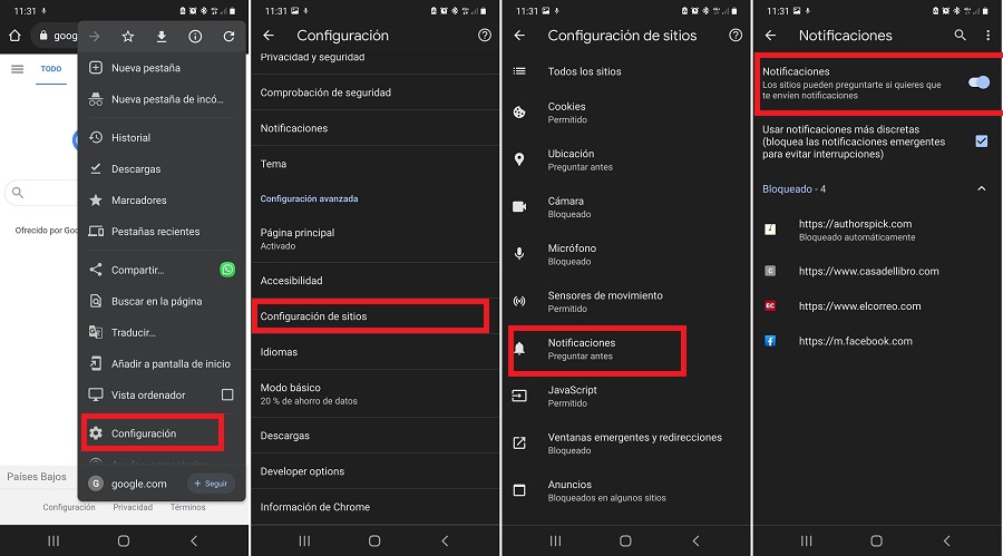 Eliminar todas notificaciones Chrome Android