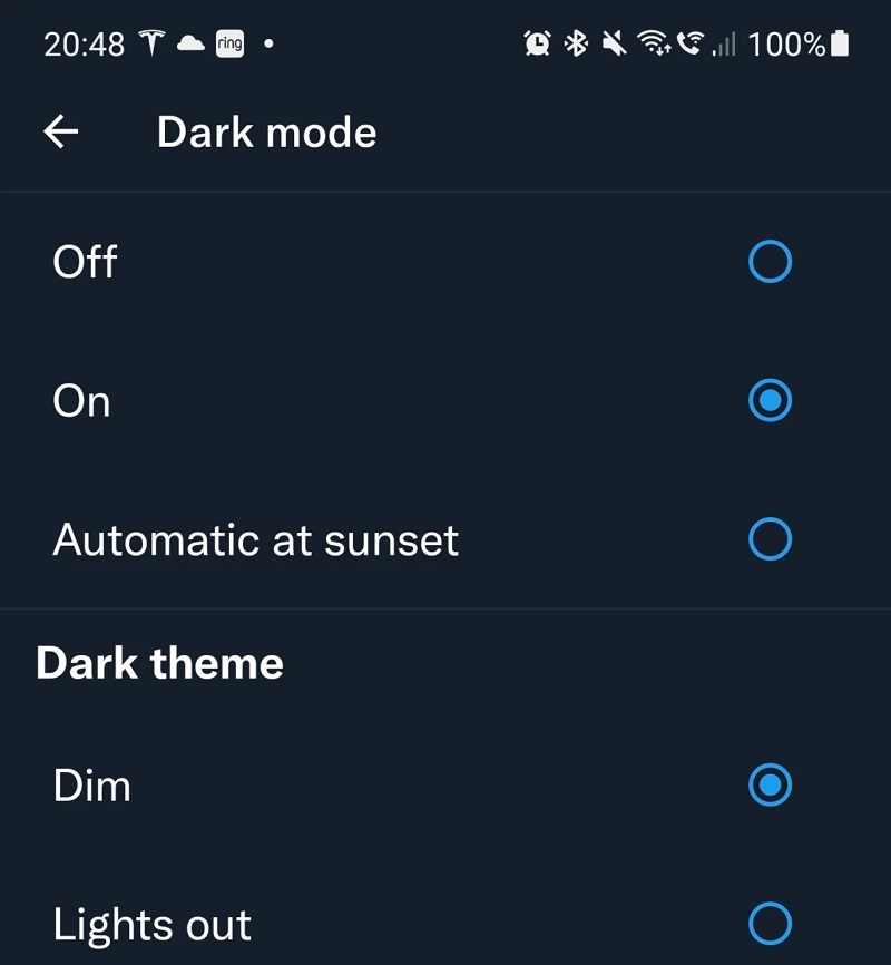 Twitter Android modo oscuro automatico