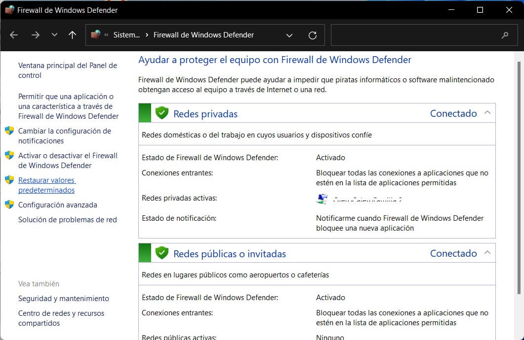 Cómo restaurar el Firewall en Windows 11