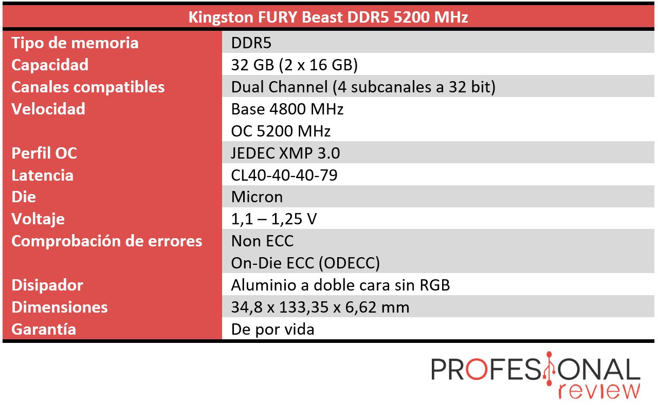 Kingston FURY Beast DDR5 Características