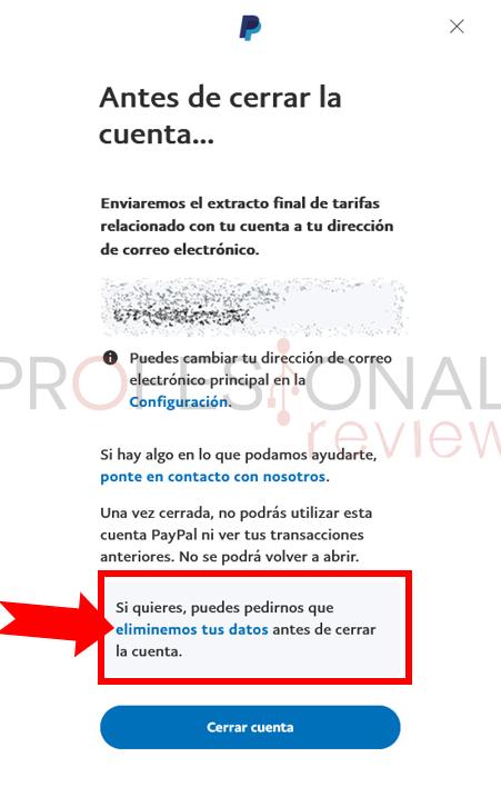 Eliminar cuenta PayPal - Paso 4 eliminar tus datos