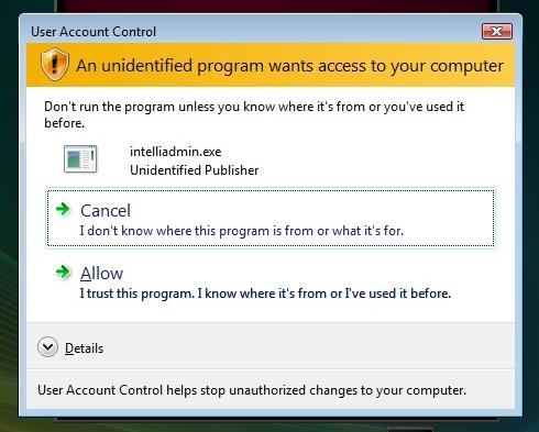 UAC User account control Windows Vista